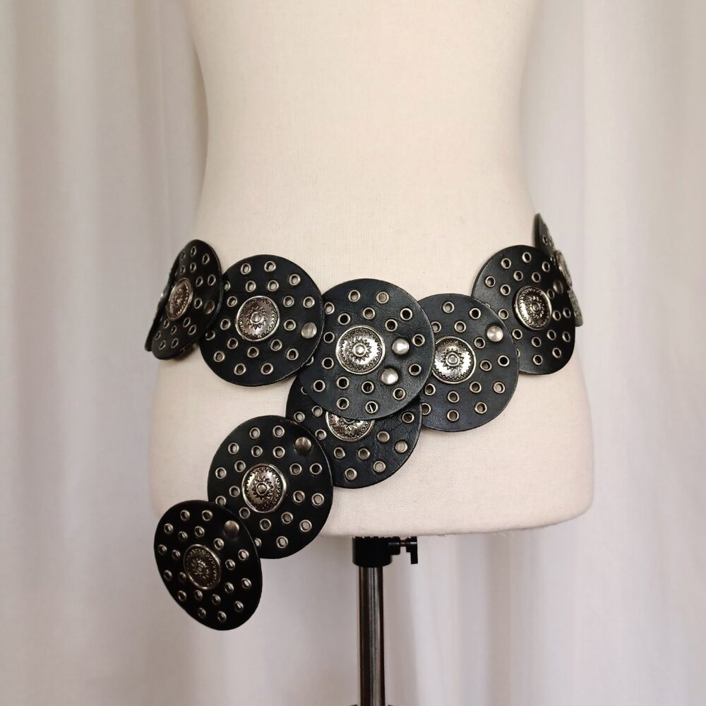 Genuine Leather Disc Belt, 40", Black & Silver - Picture 2 of 7